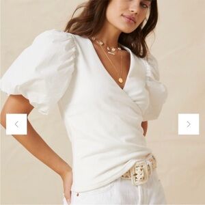 Anthropologie Maeve Puff Sleeve Short Sleeve Wrap Top